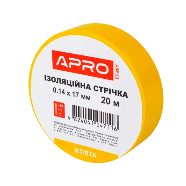 Iзоляцiйна стрiчка жовта  APRO 0.14х17 мм 20 м
