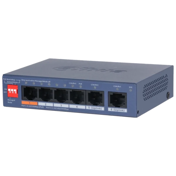 Комутатор 4 порти керований Dahua DH-CS4006-4ET2GT-60 PoE