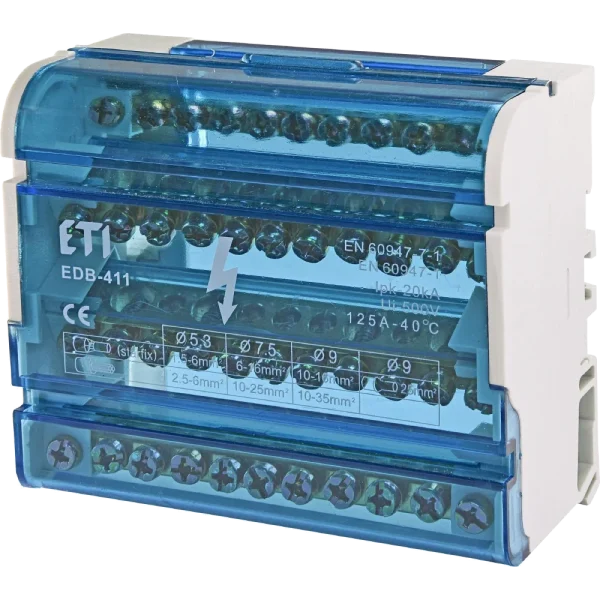 Блок розподільчий (4p, 3L+PE/N) 125A 11 виходів ЕТІ EDB-411