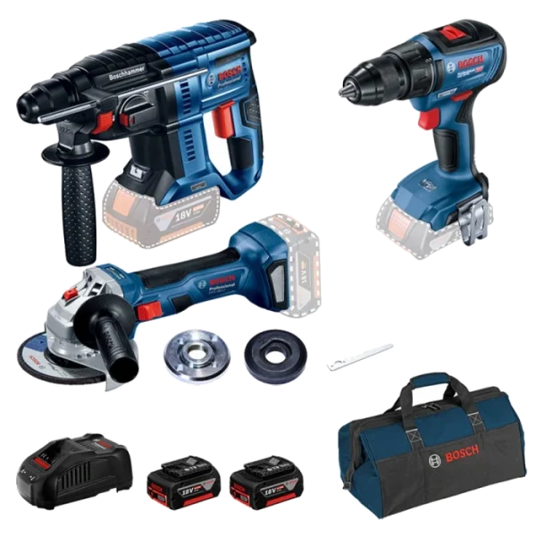 Набір інструментів перфоратор + шуруповерт + болгарка Bosch GBH 180-LI + GSR 18V-50 + GWS 180-LI