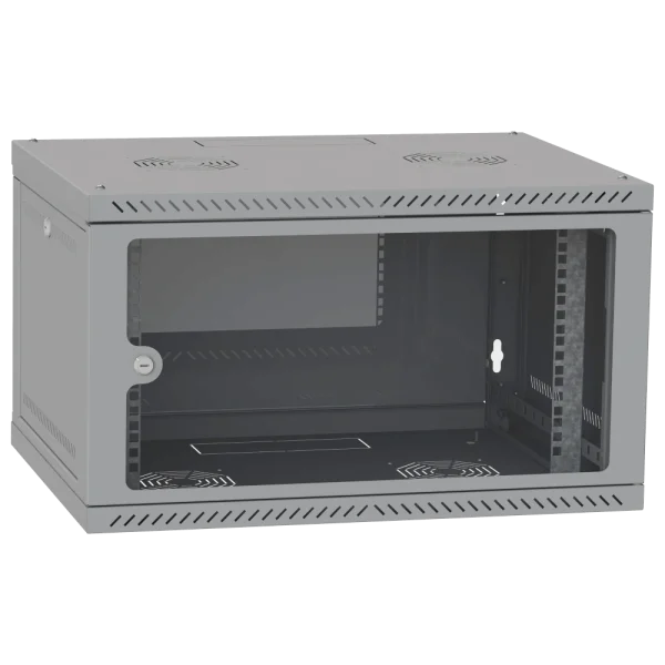 Шафа телекомунікаційна двері скло (сіра) IPCOM 6U 600x600