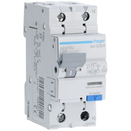 Дифавтомат Hager 1+N С25/30mA 6кА, тип-A AD975J