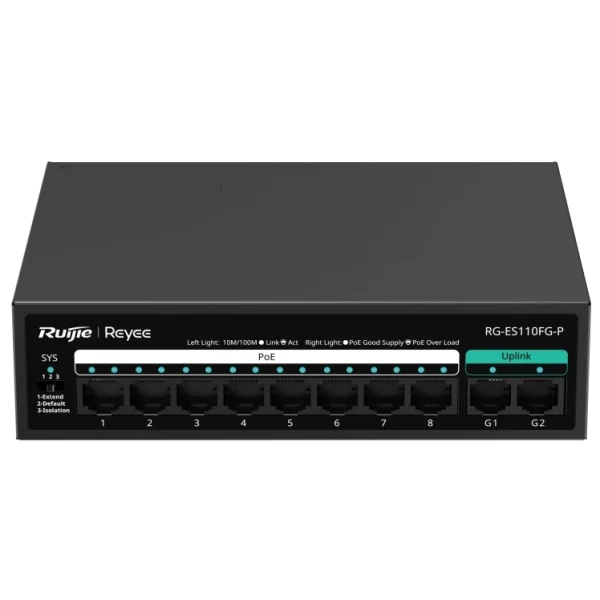 Комутатор 10 портів некерований Ruijie Reyee RG-ES110FG-P PoE
