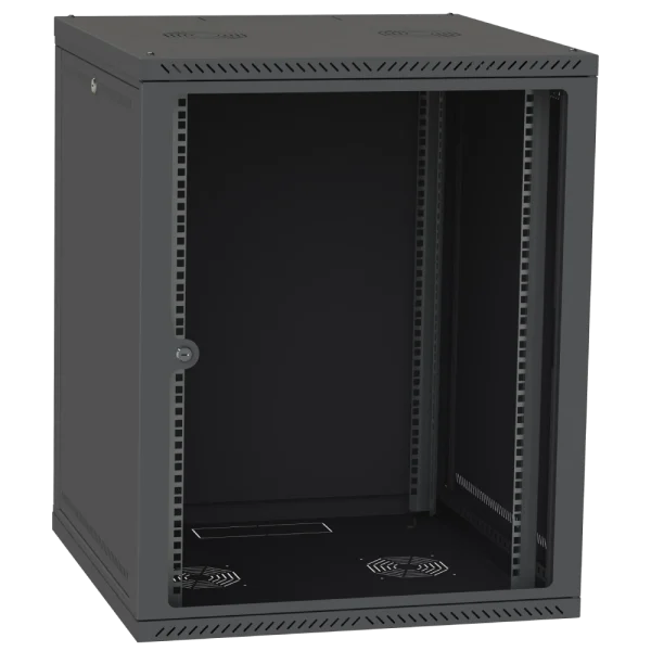 Шафа телекомунікаційна двері скло (чорна) IPCOM СН-18U 600х600