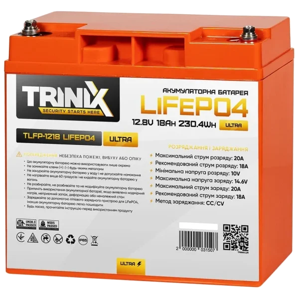 Літієва акумуляторна батарея TRINIX TLFP-1218 Ultra 18А•ч 12В