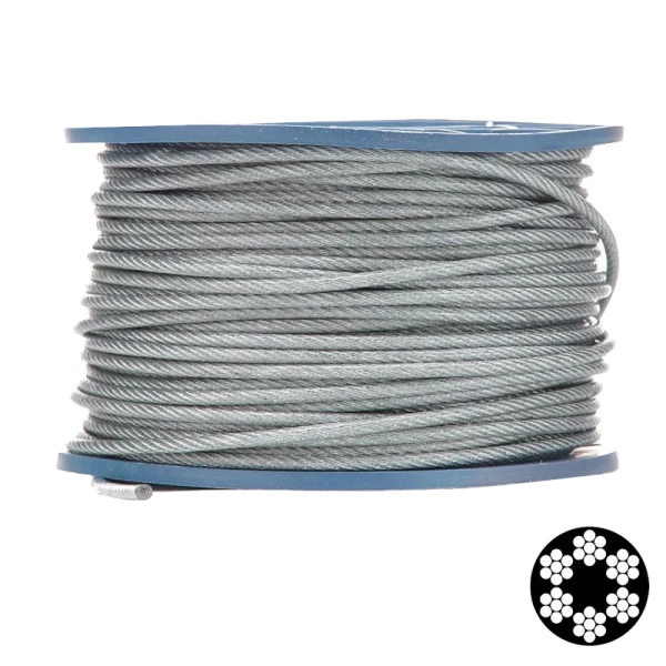 Трос APRO 3мм (2+1мм) DIN 3055 (6x7+FC) бухта 200м в ПВХ оплетке оцинкованный