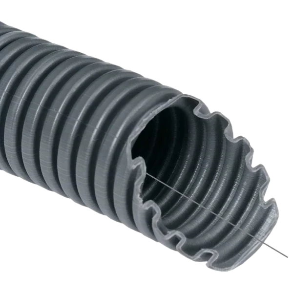 Труба гофрована електромонтажна з протяжкою темно-сіра Kopos 750N/5см 20мм ПВХ Бухта 50 м