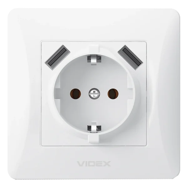 Розетка біла 1 пост з заземленням 2USB VIDEX BINERA (VF-BNSK1GU2-W) (20/120)