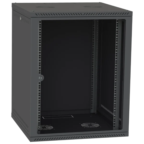 Шафа телекомунікаційна двері скло (чорна) IPCOM 15U 600x600