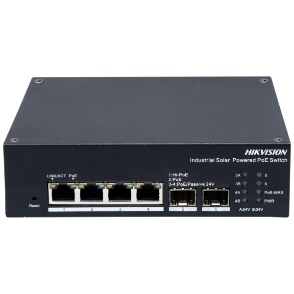 Комутатор 4 порти керований Hikvision DS-3T1506HP-EI-UPS PoE