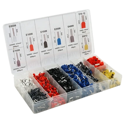 Набір клем/наконечників 1200шт (E0508w-200, E7508g-200, E1008r-200, E1508bl-250, E2508b-250, E4009g-50, E6012y-25, E1012r-25)