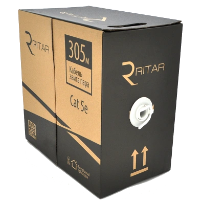 Кабель Ritar зовнішній з дротом КНПП UTP (4*2*0.51) 4p 24 AWG ПЕ (305м) чорний